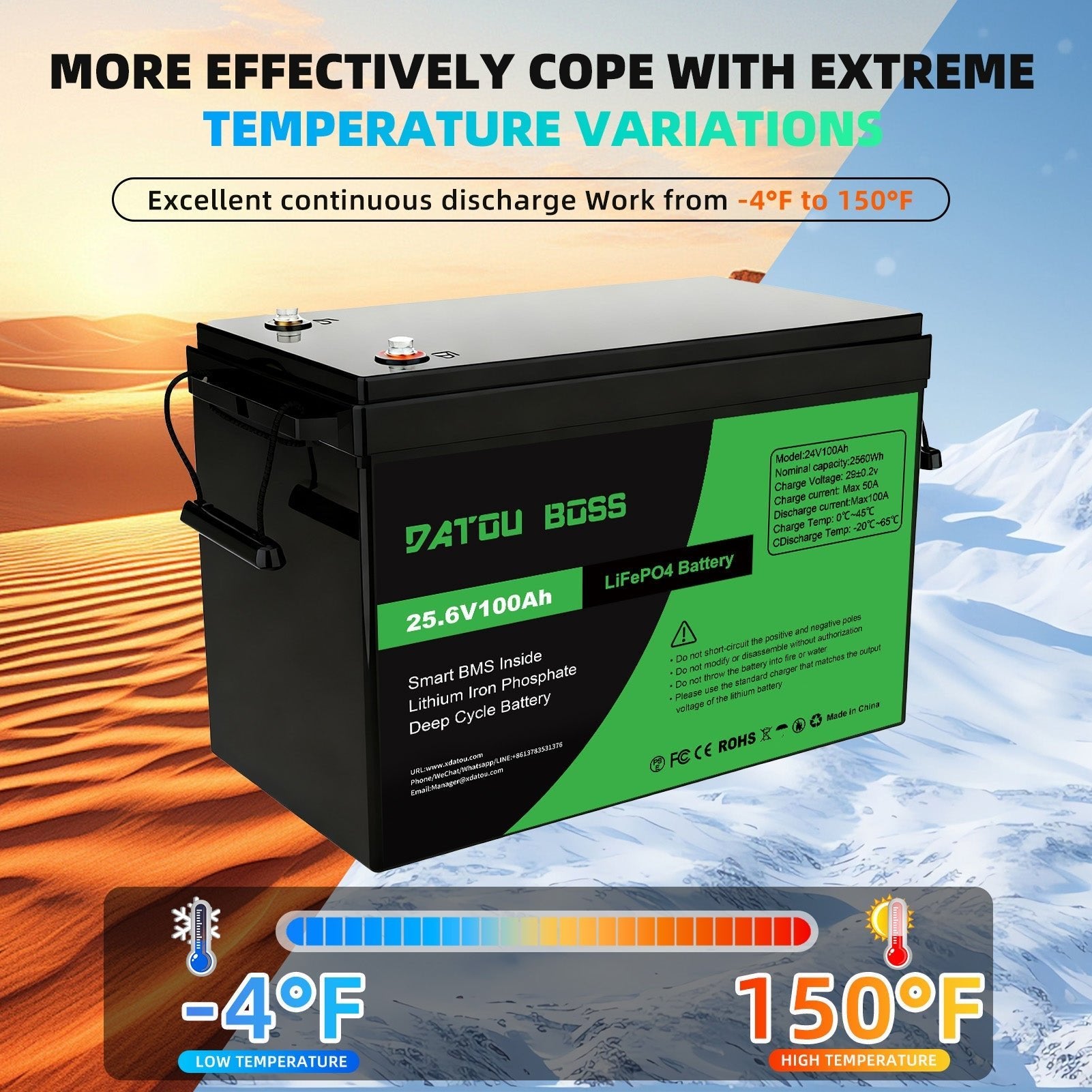 DATOUBOSS 24V 100Ah Lithium LiFePO4 Battery with 100A BMS Deep Cycle Battery for DIY Motorhome Solar Home System - Xdatou | Rechargeable Lifepo4 Batteries Voltage Converters Inverter
