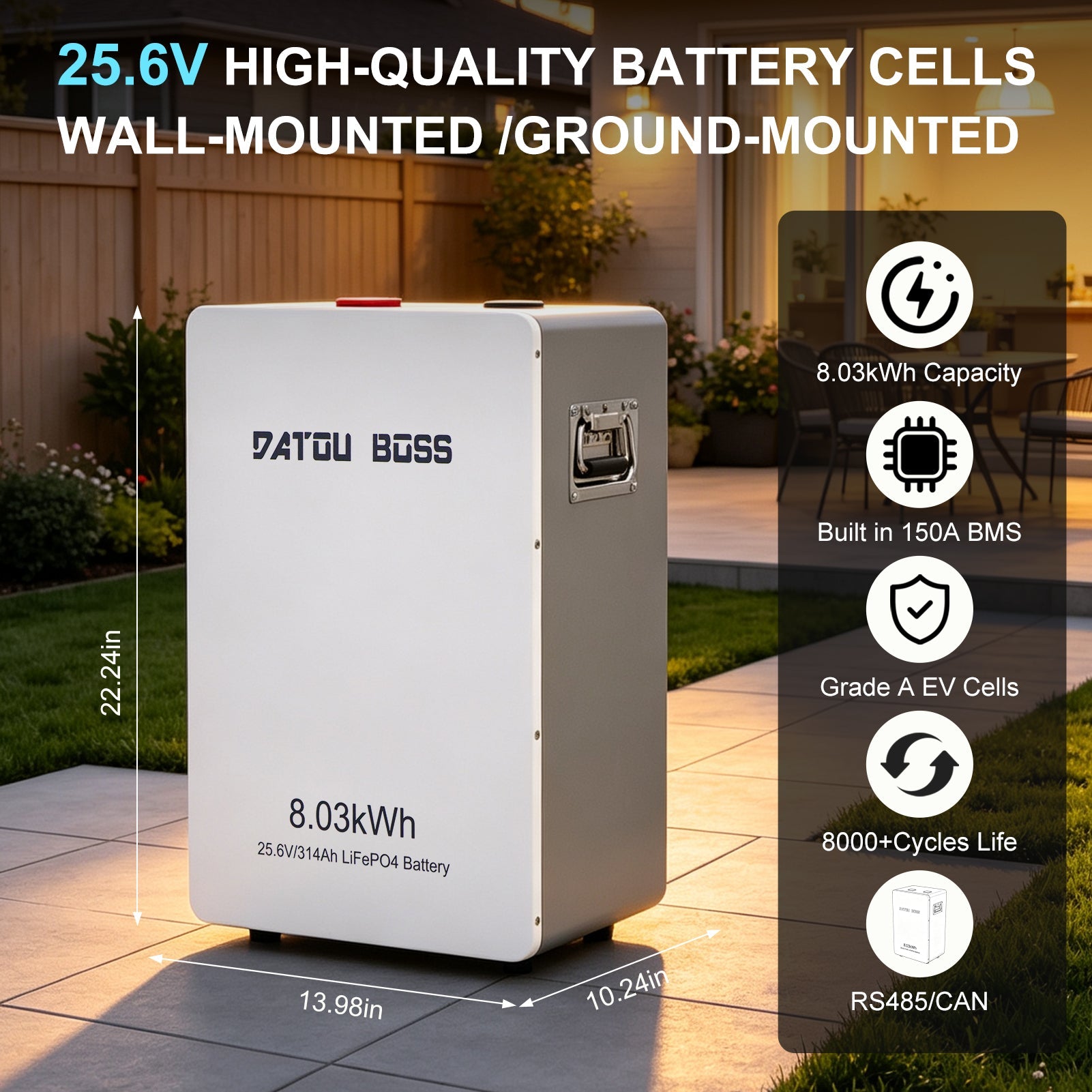 DATOUBOSS 24V 314Ah LiFePO4 Solar Battery, 8kWh Energy Storage with 150A BMS for Home & Off-Grid Secondary image