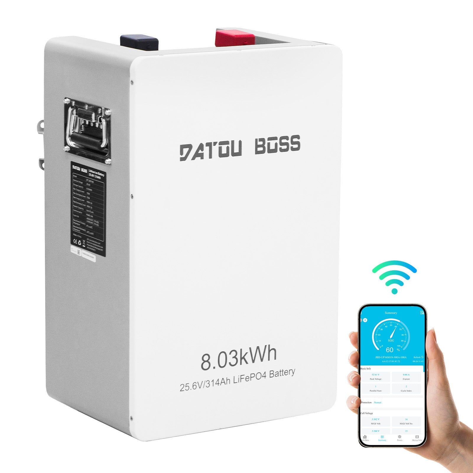 DATOUBOSS 24V 314Ah LiFePO4 Solar Battery, 8kWh Energy Storage with 150A BMS for Home & Off-Grid - Xdatou | Rechargeable Lifepo4 Batteries Voltage Converters Inverter Main image