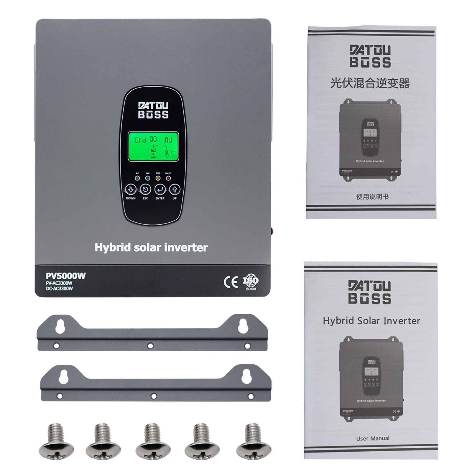 DATOUBOSS 24V 3.3kW 2.56kWh Solar Home Storage Backup Off Grid Kit 100Ah LiFePO4 (2x12V100Ah) + 3300W Hybrid Inverter 150A MPPT Pure Sine Wave, On Grid, 24V DC to 220/230V AC, BMS Protection System, for RV Solar Home System - Xdatou | Rechargeable Lifepo4 Batteries Voltage Converters Inverter