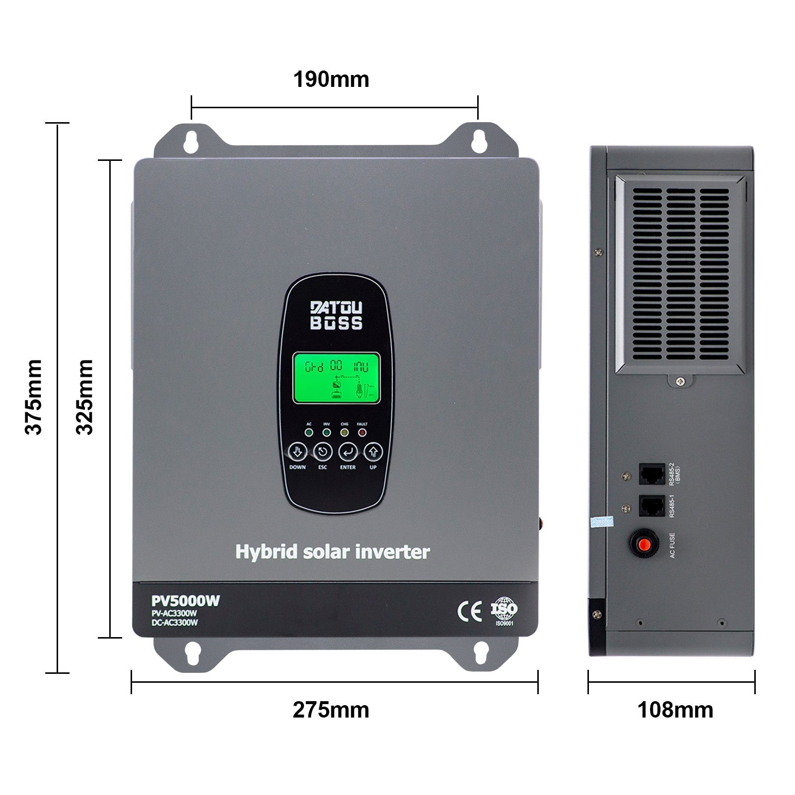 DATOUBOSS 24V 3.3kW 2.56kWh Solar Home Storage Backup Off Grid Kit 100Ah LiFePO4 (2x12V100Ah, EVE cells) + 3300W Hybrid Inverter, 150A MPPT, Pure Sine Wave, On Grid，24V DC to 220/230V AC, BMS Protection, for RV & Home Solar Systems. Imagen secundaria del producto
