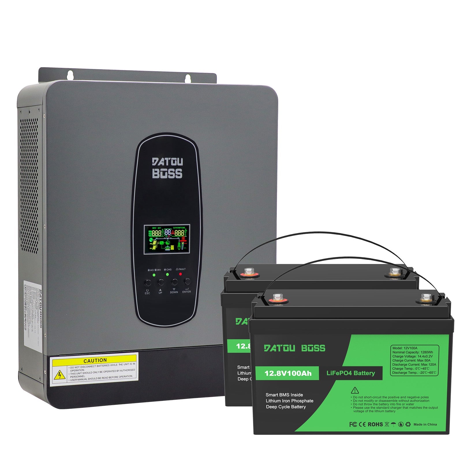 DATOUBOSS 24V 3kW 2.56kWh Solar Home Storage Backup Off Grid Kit 300Ah LiFePO4 (2x12V100Ah) + 3000W Hybrid Inverter 100A MPPT Pure Sine Wave, 200A BMS, for RV Solar Home System - Xdatou | Rechargeable Lifepo4 Batteries Voltage Converters Inverter