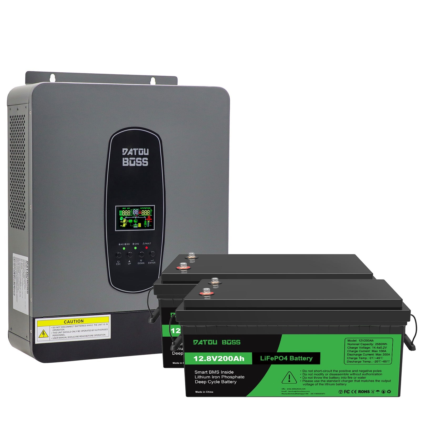 DATOUBOSS 24V 3kW 5.12kWh Solar Home Storage Backup Off Grid Kit 300Ah LiFePO4 (2x12V200Ah) + 3000W Hybrid Inverter 100A MPPT Pure Sine Wave, 200A BMS, for RV Solar Home System - Xdatou | Rechargeable Lifepo4 Batteries Voltage Converters Inverter