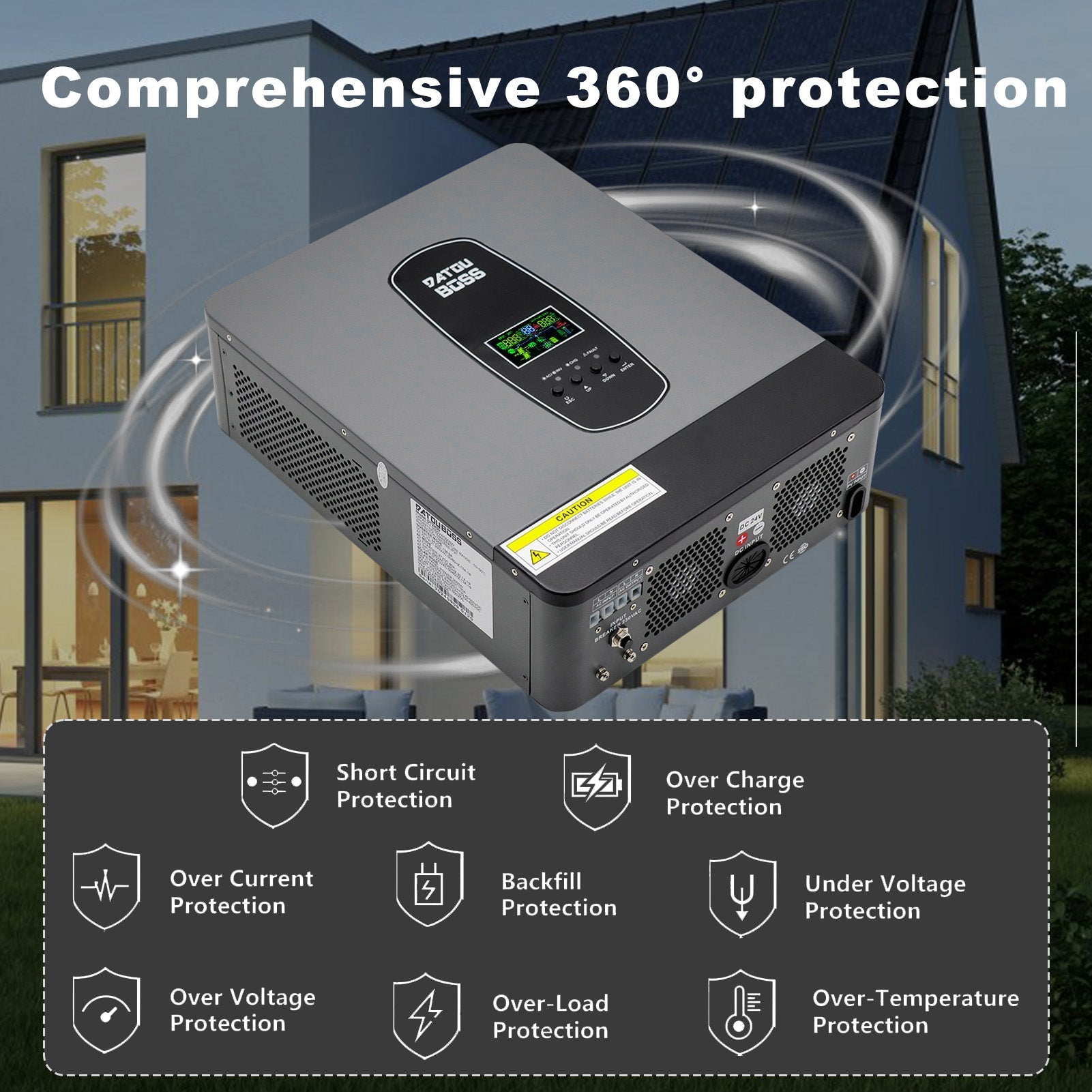 DATOUBOSS 24V 3kW 7.68kWh Solar Home Storage Backup Off Grid Kit 300Ah LiFePO4 (2x12V300Ah) + 3000W Hybrid Inverter 100A MPPT Pure Sine Wave, 200A BMS, for RV Solar Home System - Xdatou | Rechargeable Lifepo4 Batteries Voltage Converters Inverter