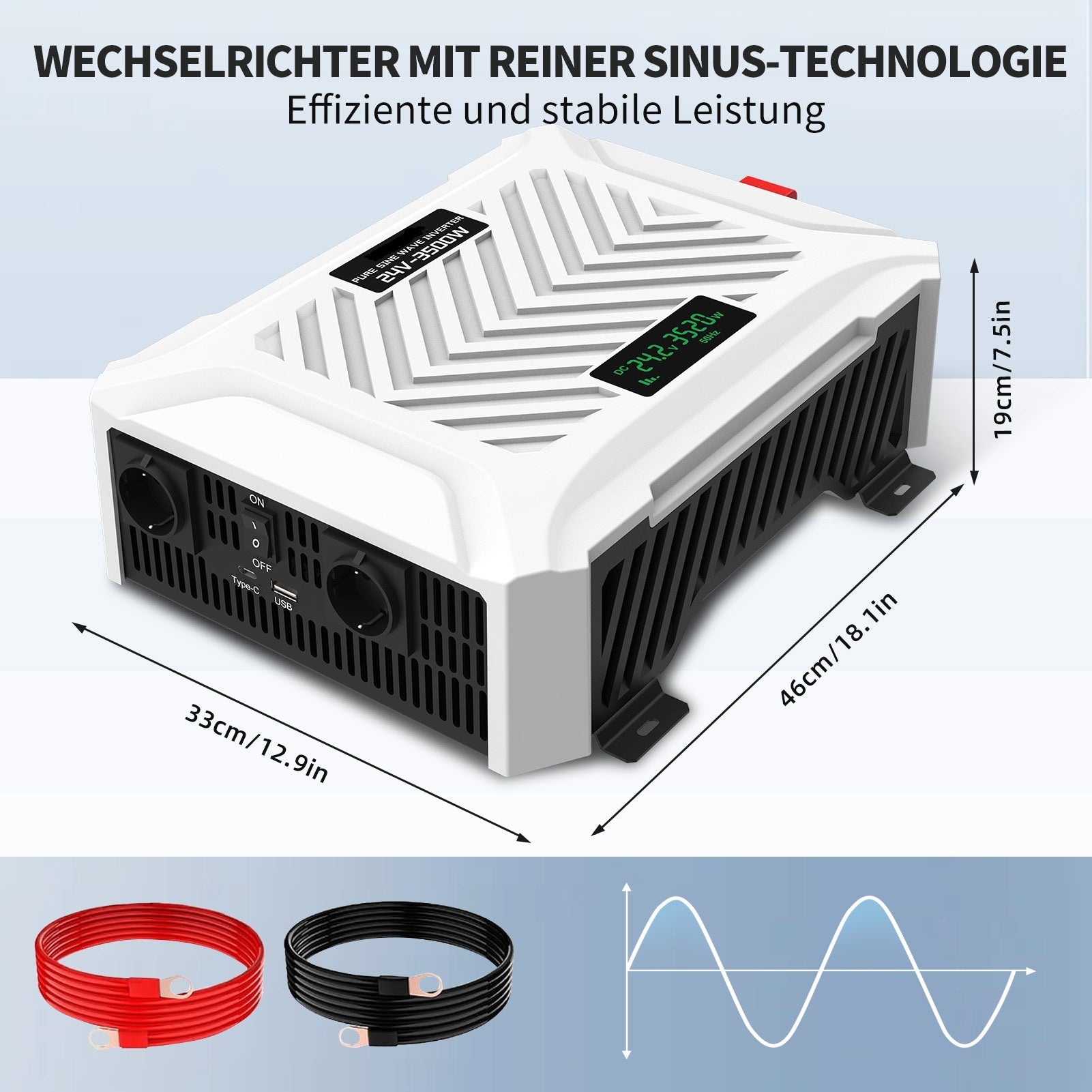 DATOUBOSS 3500W Pure Sine Wave Inverter, 24V to 230V, with LCD Display & 2 EU Socket for RV car home Secondary image