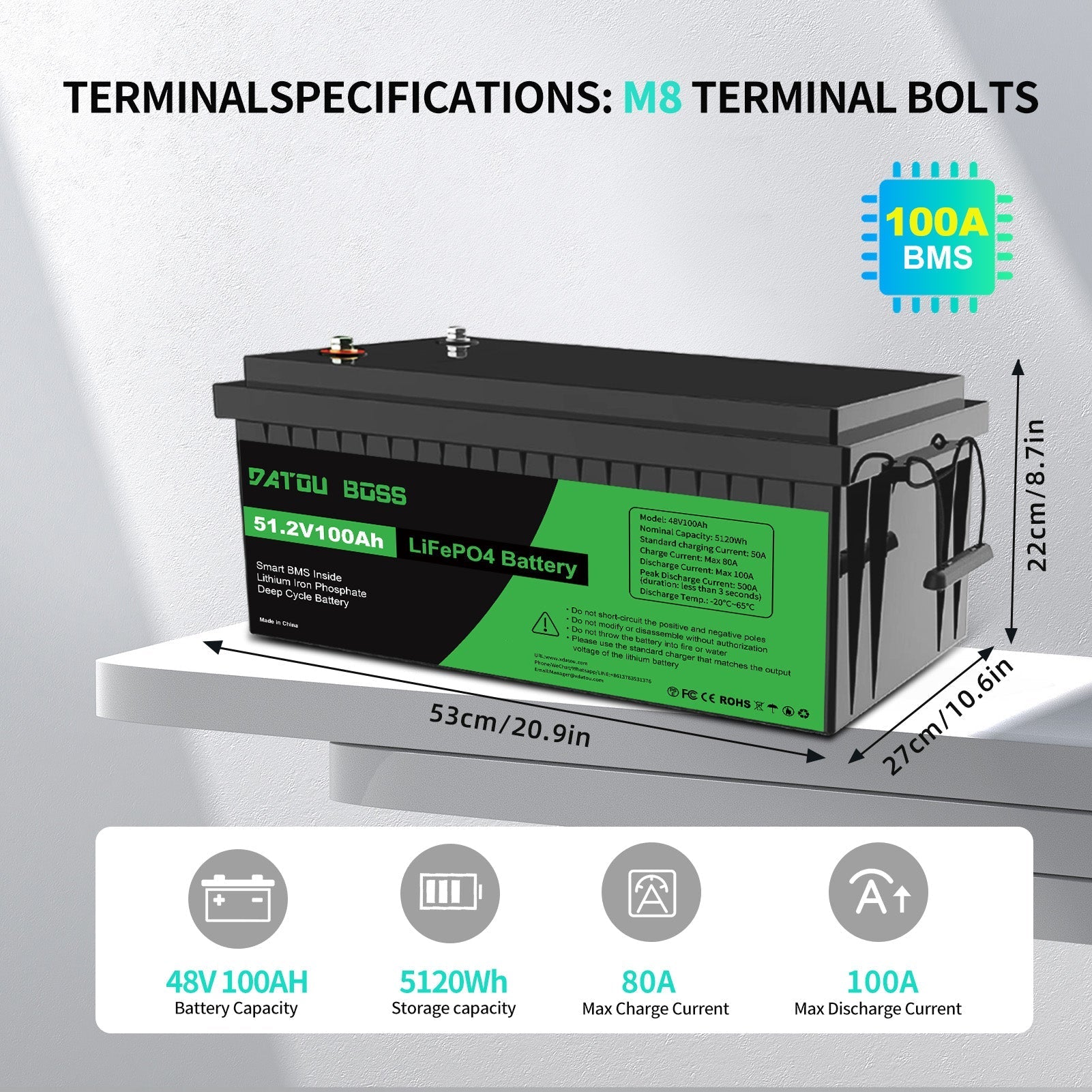 DATOUBOSS 48V 100Ah Lithium LiFePO4 Battery with 100A BMS Deep Cycle Battery for DIY RV Car Solar Home System - Xdatou | Rechargeable Lifepo4 Batteries Voltage Converters Inverter