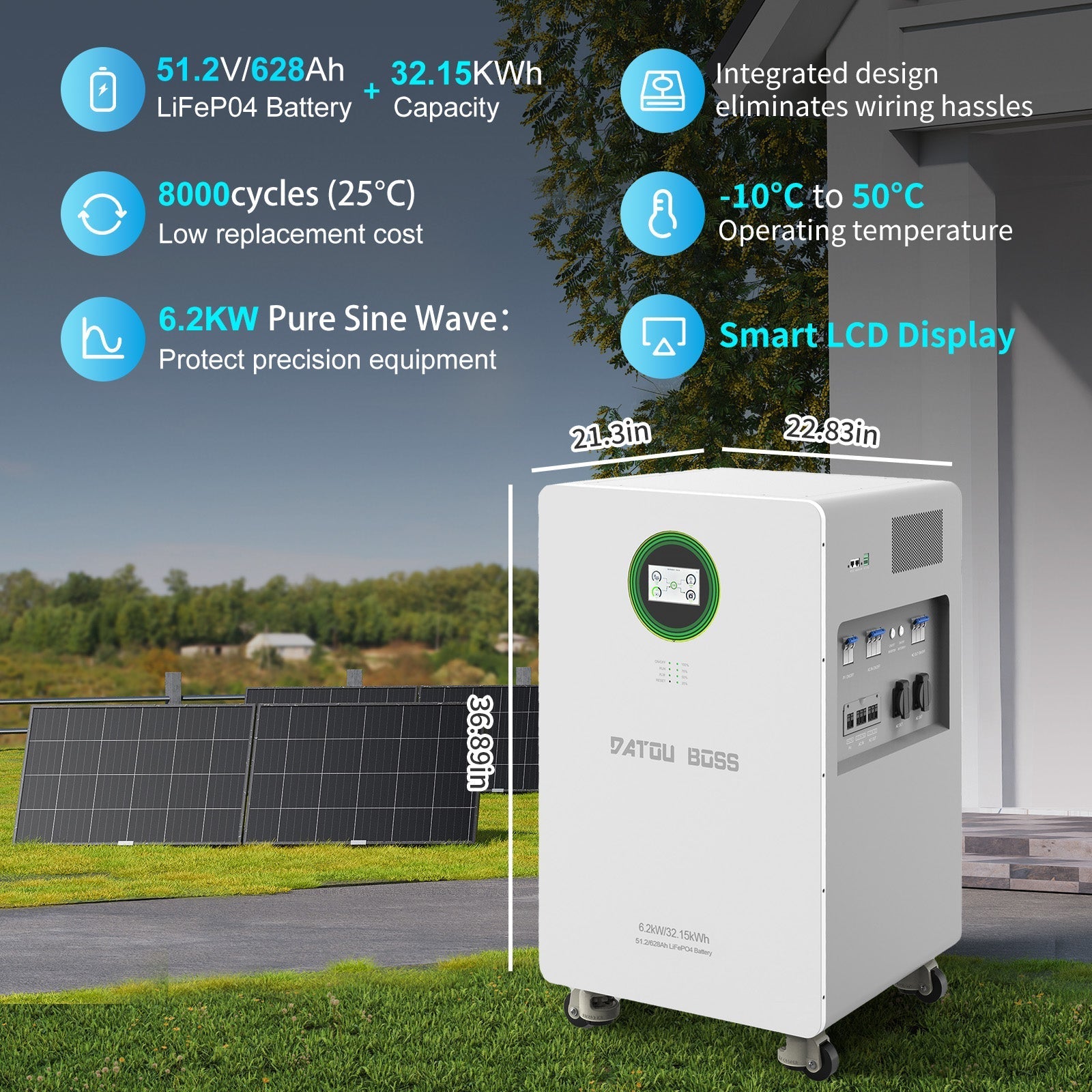 DATOUBOSS 48V 6200W Hybrid Inverter + 628Ah LiFePO4 Battery Portable Power Supply with LCD Touch Screen, Detachable, and Wheels, suitable for large - capacity solar energy storage systems/RVs/home energy storage systems - Xdatou | Rechargeable Lifepo4 Batteries Voltage Converters Inverter