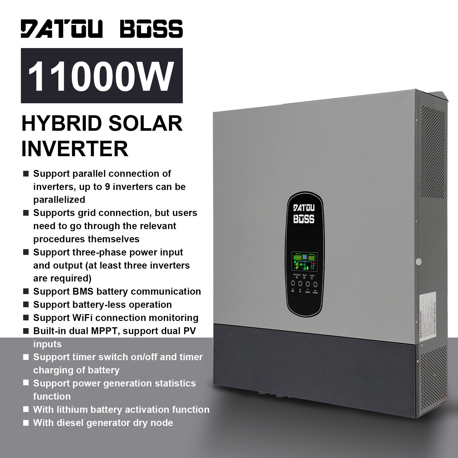 DATOUBOSS 51.2V 100Ah LiFePO4 Battery with 200A BMS + 11KW 48V Hybrid Inverter - Xdatou | Rechargeable Lifepo4 Batteries Voltage Converters Inverter