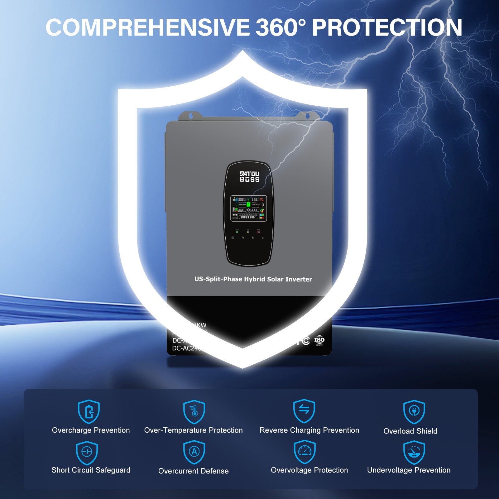 DATOUBOSS 6200W Solar Hybrid Inverter 48VDC to 230VAC, Pure Sine Wave, 120A MPPT, 8500W PV Input, Battery - Free Operation, BMS Protection, 27A PV Input, Lightning & Anti - Backflow Protection(Compatible with WiFi 04) - Xdatou | Rechargeable Lifepo4 Batteries Voltage Converters Inverter
