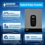 DATOUBOSS 6200W Solar Hybrid Inverter 48VDC to 230VAC, Pure Sine Wave, 120A MPPT, 8500W PV Input, Battery - Free Operation, BMS Protection, 27A PV Input, Lightning & Anti - Backflow Protection(Compatible with WiFi 04) - Xdatou | Rechargeable Lifepo4 Batteries Voltage Converters Inverter
