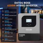 DATOUBOSS 6200W Solar Hybrid Inverter 48VDC to 230VAC, Pure Sine Wave Inverter with 120A MPPT, BMS protection.
