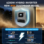 DATOUBOSS 6200W Solar Hybrid Inverter 48VDC to 230VAC, Pure Sine Wave Inverter with 120A MPPT, for RV Cabin Home Solar System