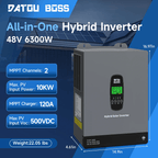 DATOUBOSS 6300W 48V Hybrid Solar Inverter, Dual MPPT 10kW PV Input, 120A High-Current Charging, Off‑Grid/Grid‑Tied/UPS 3‑in‑1, Supports Battery‑Free Operation, with HD LCD Display & Filter, Backup Power for Home/RV/Yacht/Agriculture - Xdatou | Rechargeable Lifepo4 Batteries Voltage Converters Inverter