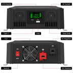 DATOUBOSS Universal Double Voltage Converter 1200W/2000W Pure Sine Wave Inverter, 12V/24V to 230V AC Voltage Converter, Peak Power 2300W/4000W Peak Power, with Intelligent Detection System & LCD Display & 2 EU Socket - Xdatou | Rechargeable Lifepo4 Batteries Voltage Converters Inverter