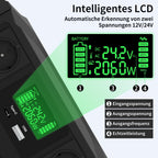 DATOUBOSS Universal Double Voltage Converter 1200W/2000W Pure Sine Wave Inverter, 12V/24V to 230V AC Voltage Converter, Peak Power 2300W/4000W Peak Power, with Intelligent Detection System & LCD Display & 2 EU Socket - Xdatou | Rechargeable Lifepo4 Batteries Voltage Converters Inverter
