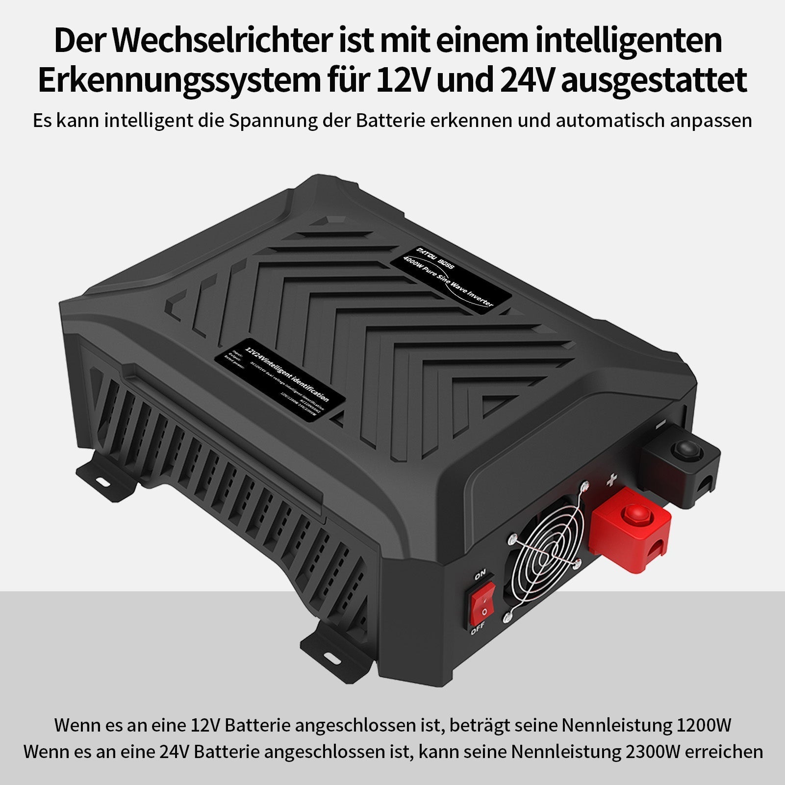 DATOUBOSS Smart Dual Voltage Pure Sine Wave Inverter, 12V/24V to 230V, 1200W/2000W, for RV home etc. Secondary image