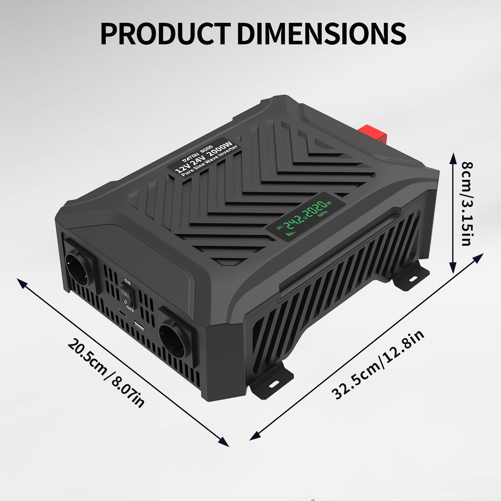 DATOUBOSS Universal Double Voltage Converter 2000W Pure Sine Wave Inverter, 12V/24V to 230V AC Voltage Converter, Peak Power 4000W Peak Power, with Intelligent Detection System & LCD Display & 2 EU Socket - Xdatou | Rechargeable Lifepo4 Batteries Voltage Converters Inverter