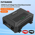 DATOUBOSS Universal Double Voltage Converter 2000W Pure Sine Wave Inverter, 12V/24V to 230V AC Voltage Converter, Peak Power 4000W Peak Power, with Intelligent Detection System & LCD Display & 2 EU Socket - Xdatou | Rechargeable Lifepo4 Batteries Voltage Converters Inverter