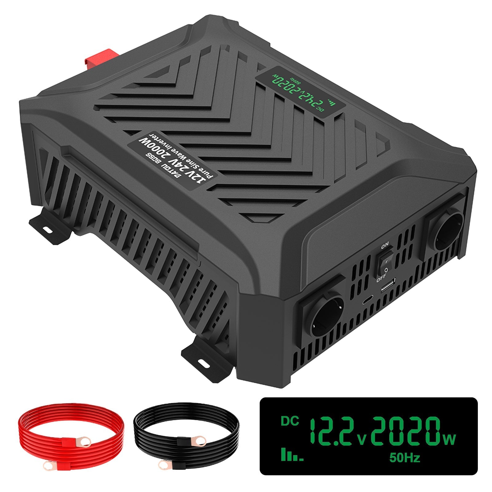 DATOUBOSS Pure Sine Wave Inverter 2000/4000W, Double Voltage intelligent detection 12V/24V to 230V,for RV car home off-grid. Main image