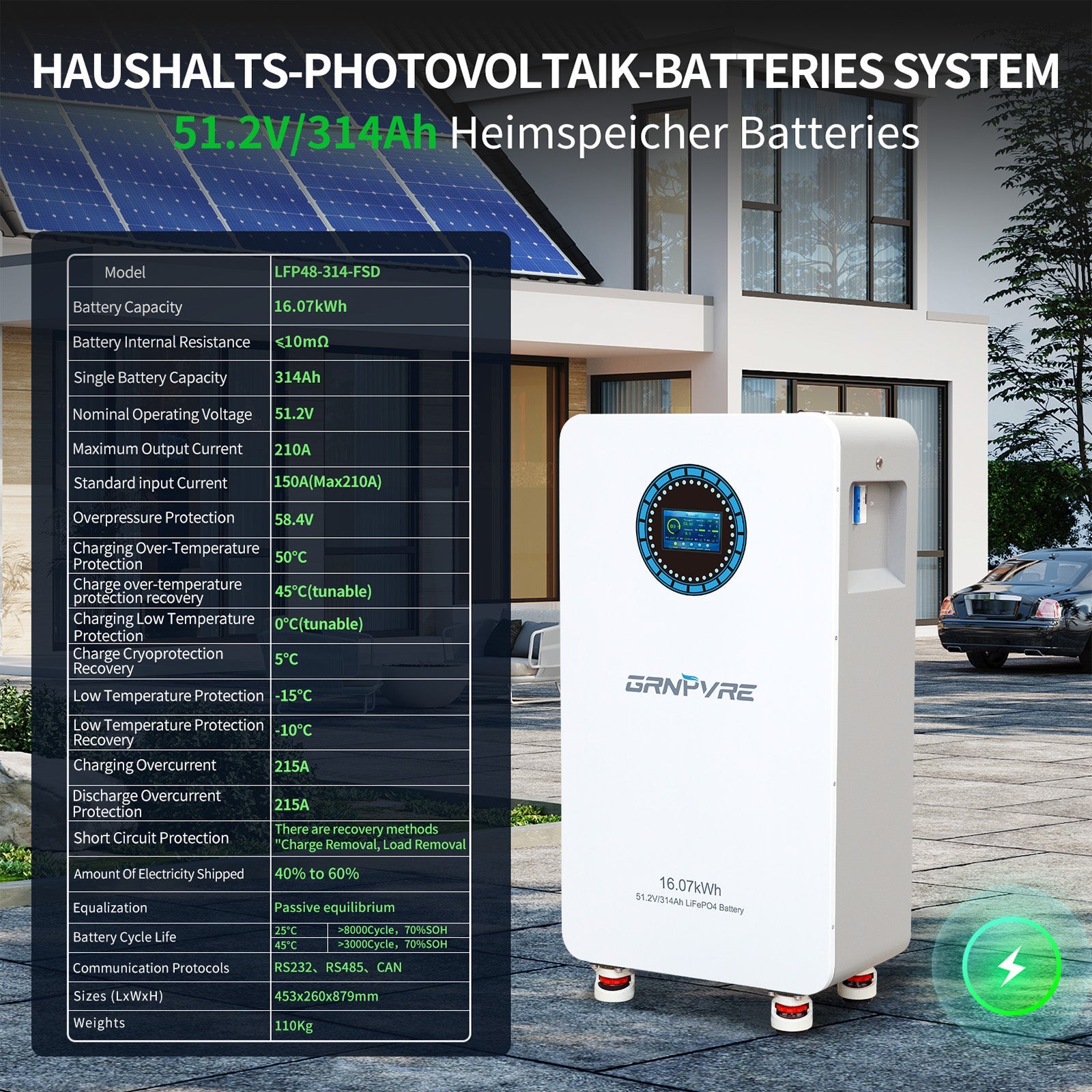 GRNPVRE 48V 314Ah LiFePO4 Battery 16Kwh Power Supply, 200A BMS, for Energy Storage Systems - Xdatou | Rechargeable Lifepo4 Batteries Voltage Converters Inverter