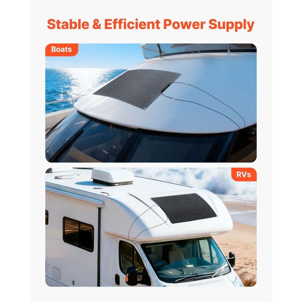 Flexible Solar Panel 100W 23% Efficiency, 100W Semi-Flexible Bendable, with MC4 Output, IP67 Waterproof for Marine RV Car Cabin Curved Surfaces