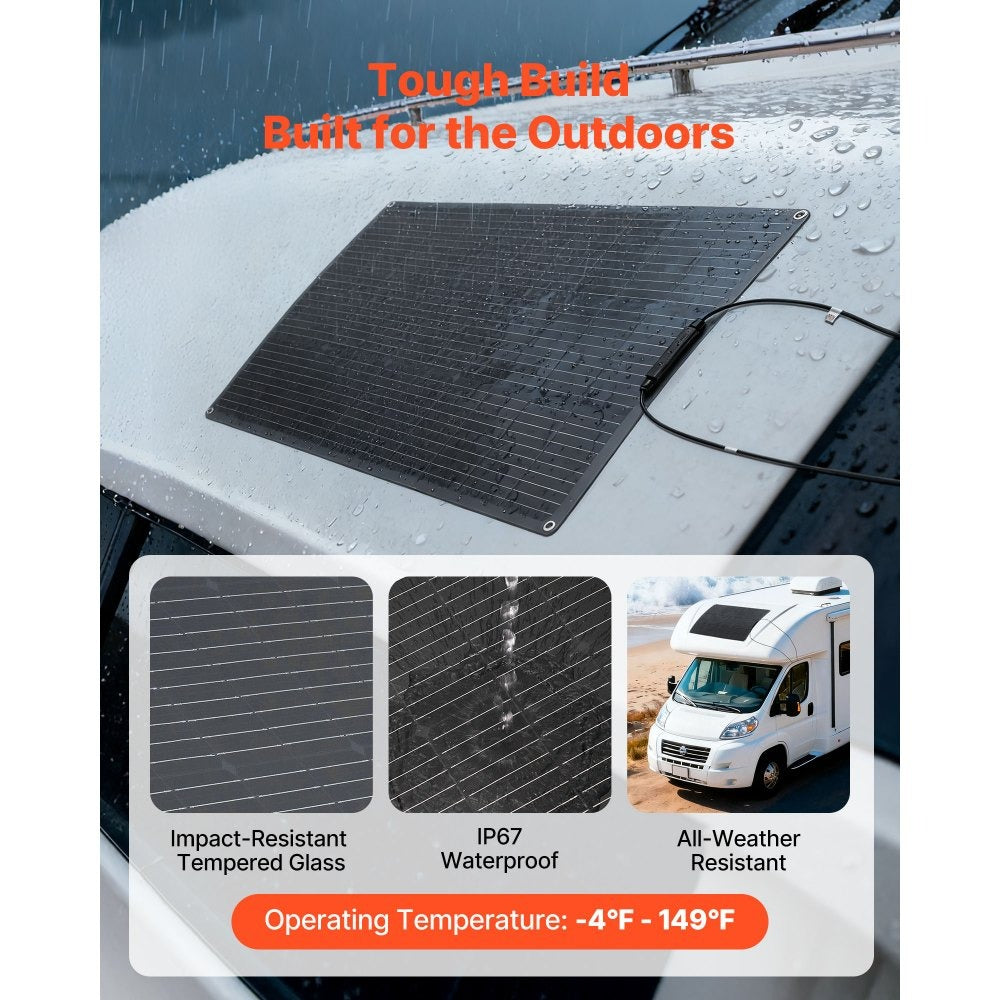 Flexible Solar Panel 100W 23% Efficiency, 100W Semi-Flexible Bendable, with MC4 Output, IP67 Waterproof for Marine RV Car Cabin Curved Surfaces