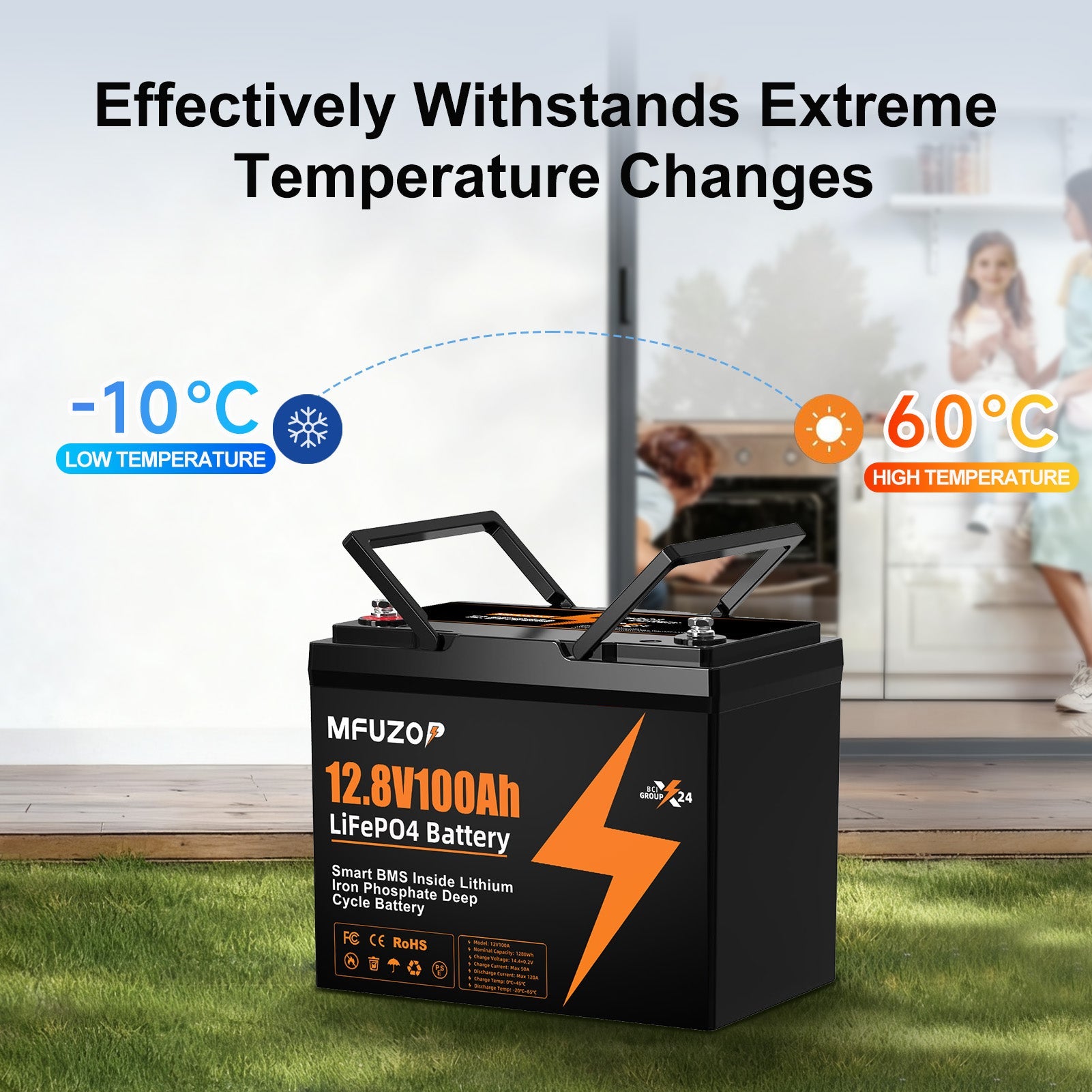 MFUZOP 12V 100Ah LiFePO4 Lithium Battery with 100A Smart BMS, 6000 Deep Cycle Marine Battery 12V, Max 1280Wh Energy, Group 24 for RVs, Vans, Trailers, Motorhomes, and Boats - Xdatou | Rechargeable Lifepo4 Batteries Voltage Converters Inverter