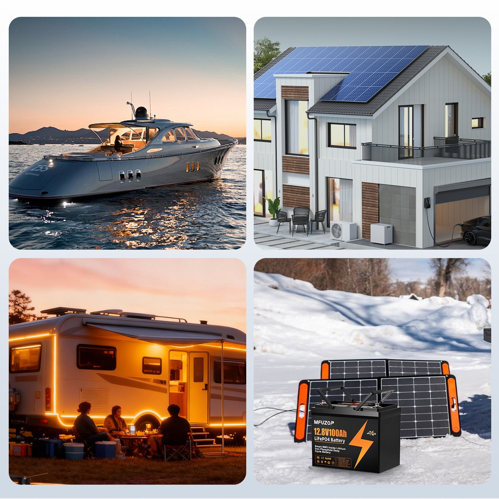 MFUZOP 12V 100Ah LiFePO4 Lithium Battery with 100A Smart BMS, 6000 Deep Cycle Marine Battery 12V, Max 1280Wh Energy, Group 24 for RVs, Vans, Trailers, Motorhomes, and Boats - Xdatou | Rechargeable Lifepo4 Batteries Voltage Converters Inverter