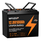 MFUZOP 12V 100Ah LiFePO4 Lithium Battery with 100A Smart BMS, 6000 Deep Cycle Marine Battery 12V, Max 1280Wh Energy, Group 24 for RVs, Vans, Trailers, Motorhomes, and Boats - Xdatou | Rechargeable Lifepo4 Batteries Voltage Converters Inverter