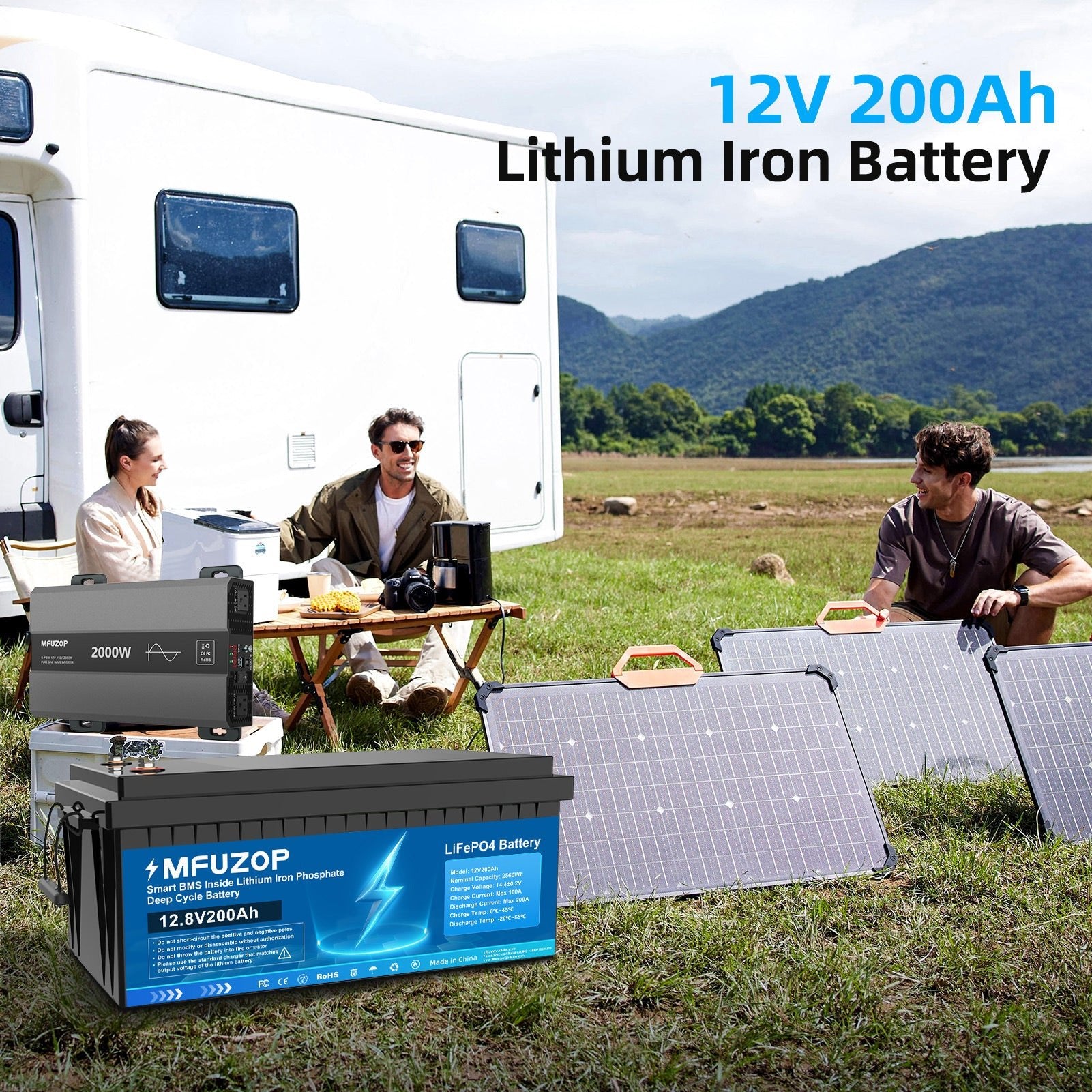 MFUZOP 12V 200Ah Lithium LiFePO4 Battery with 200A BMS Deep Cycle Battery for RV Car Solar Home System DIY - Xdatou | Rechargeable Lifepo4 Batteries Voltage Converters Inverter