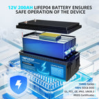 MFUZOP 12V 200Ah Lithium LiFePO4 Battery with 200A BMS Deep Cycle Battery for RV Car Solar Home System DIY - Xdatou | Rechargeable Lifepo4 Batteries Voltage Converters Inverter
