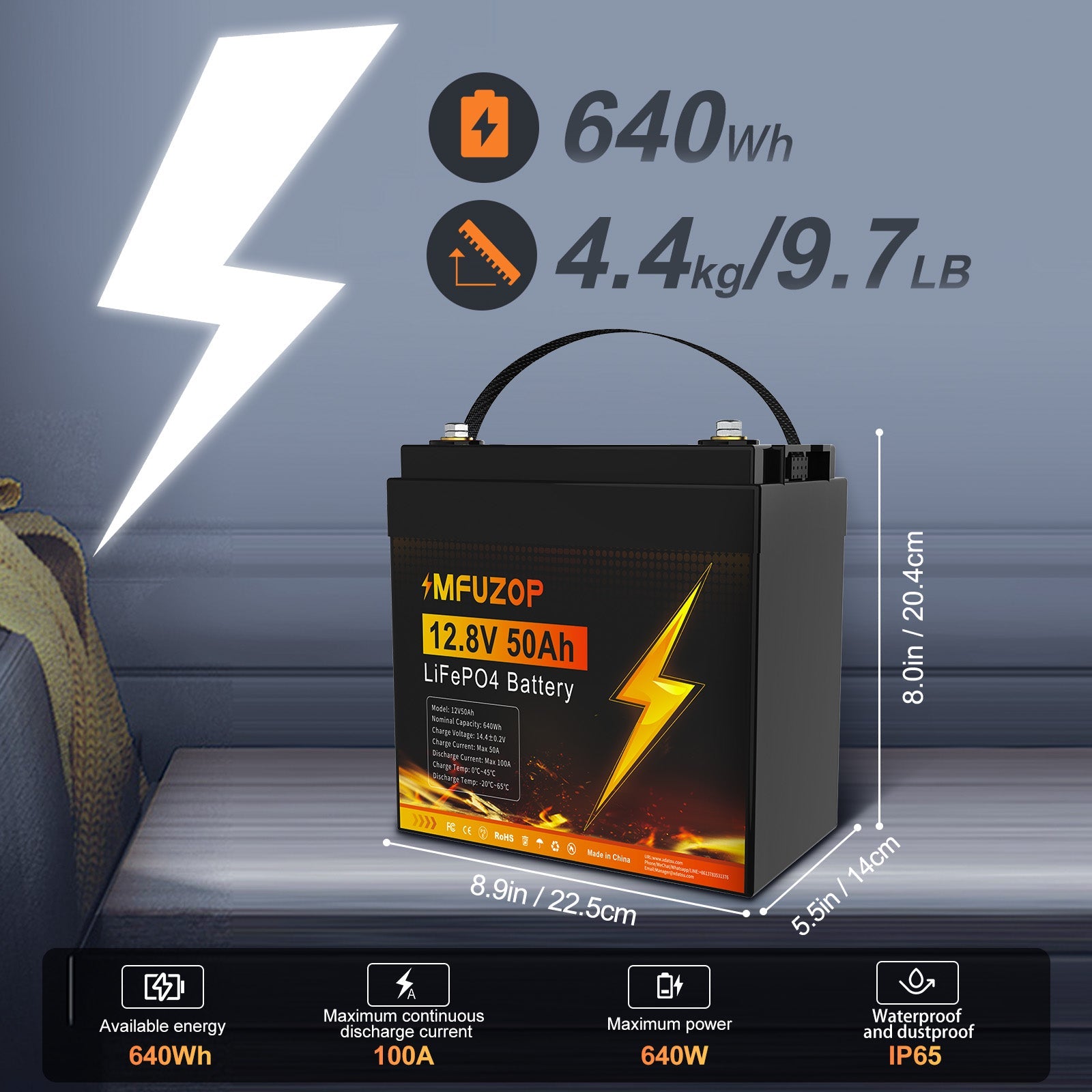 MFUZOP 12V 200Ah Lithium LiFePO4 Battery with 200A BMS  Deep Cycle Battery for RV Car Solar Home System DIY Secondary image