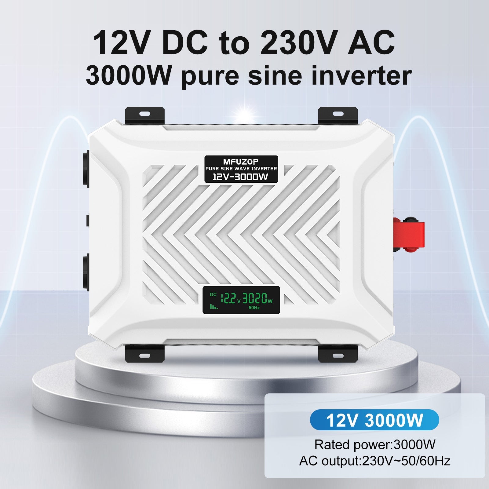 MFUZOP 3000W Pure Sine Wave Inverter, 12V to 230V AC Voltage Converter, Peak Power 6000W Peak Power, with Intelligent Detection System & LCD Display & 2 EU Socket Secondary image
