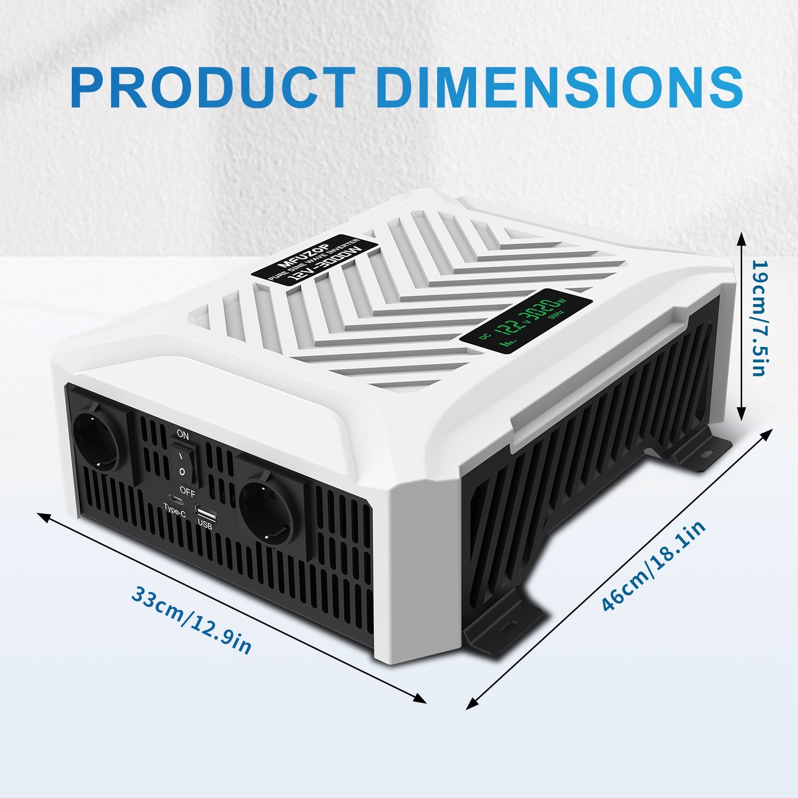 MFUZOP 3000W Pure Sine Wave Inverter, 12V to 230V AC Voltage Converter, Peak Power 6000W Peak Power, with Intelligent Detection System & LCD Display & 2 EU Socket - Xdatou | Rechargeable Lifepo4 Batteries Voltage Converters Inverter