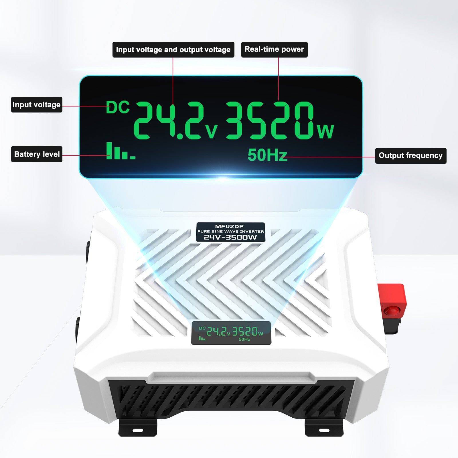 DATOUBOSS 3500W Sinus-Wechselrichter, 24V auf 230V Wechselspannungswandler, Spitzenleistung 7000W, mit intelligentem Erkennungssystem, LCD-Display und 2 EU-Steckdosen Zweitbild