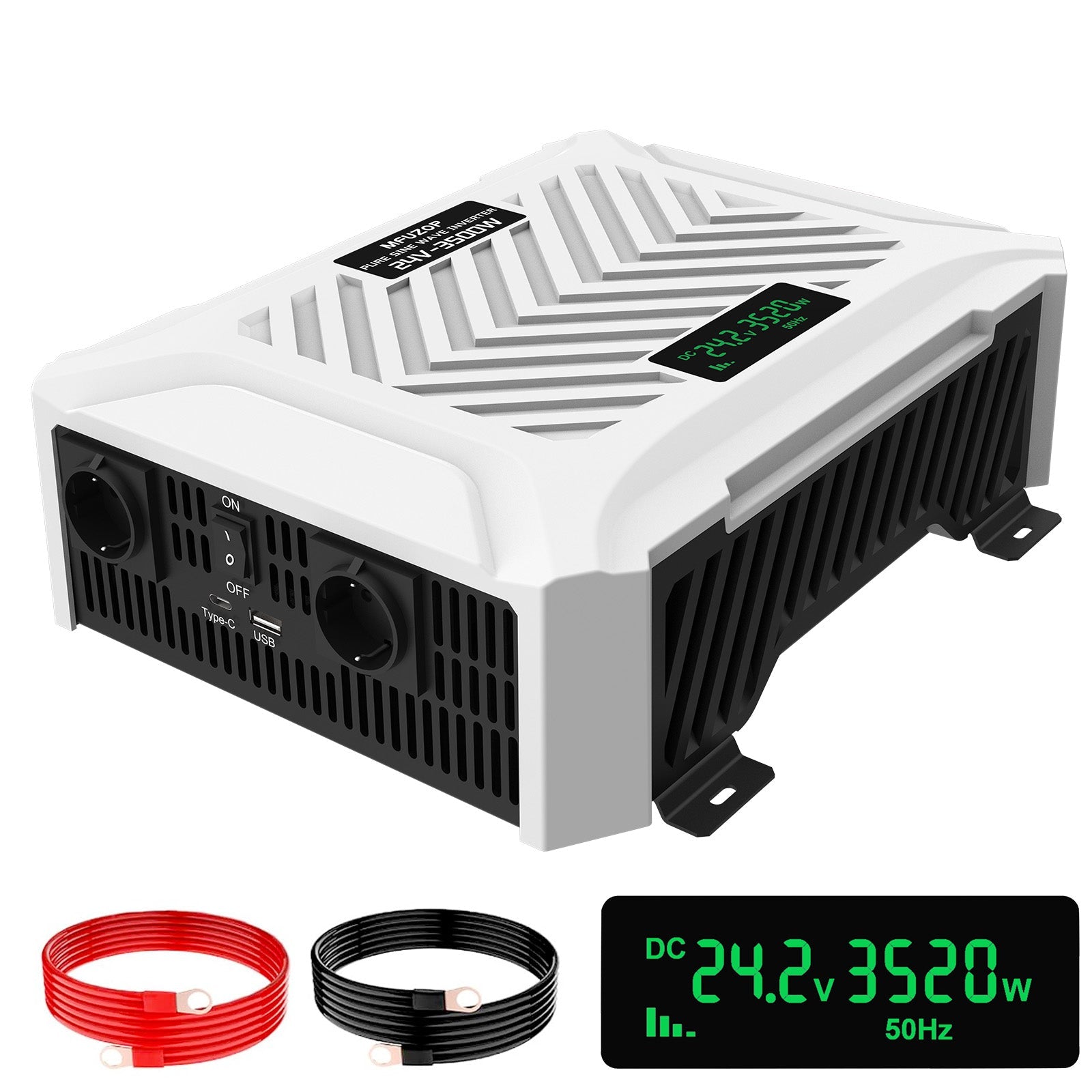 MFUZOP 3500W Pure Sine Wave Inverter  24V to 230V AC, Peak Power 7000W, LCD Display & 2 EU Socket Hauptbild