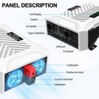 MFUZOP 3500W Pure Sine Wave Inverter  24V to 230V AC, Peak Power 7000W, LCD Display & 2 EU Socket