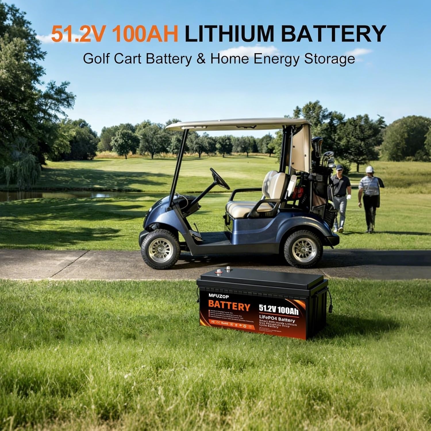 MFUZOP 48V 100Ah LiFePO4 Battery with 200A BMS – Deep Cycle Battery for Golf Cart, RV, Solar Home System & DIY Applications