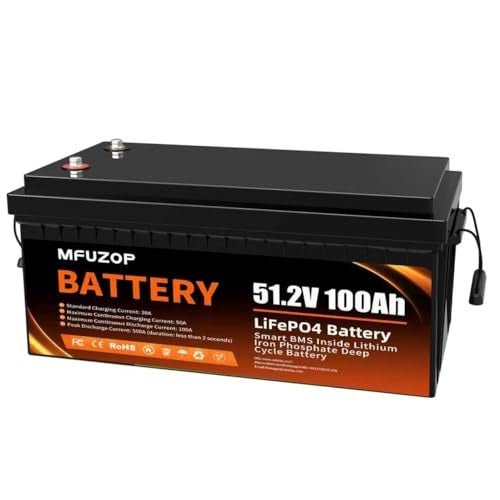 MFUZOP 48V 100Ah LiFePO4 Battery with 200A BMS – Deep Cycle Battery for Golf Cart, RV, Solar Home System & DIY Applications