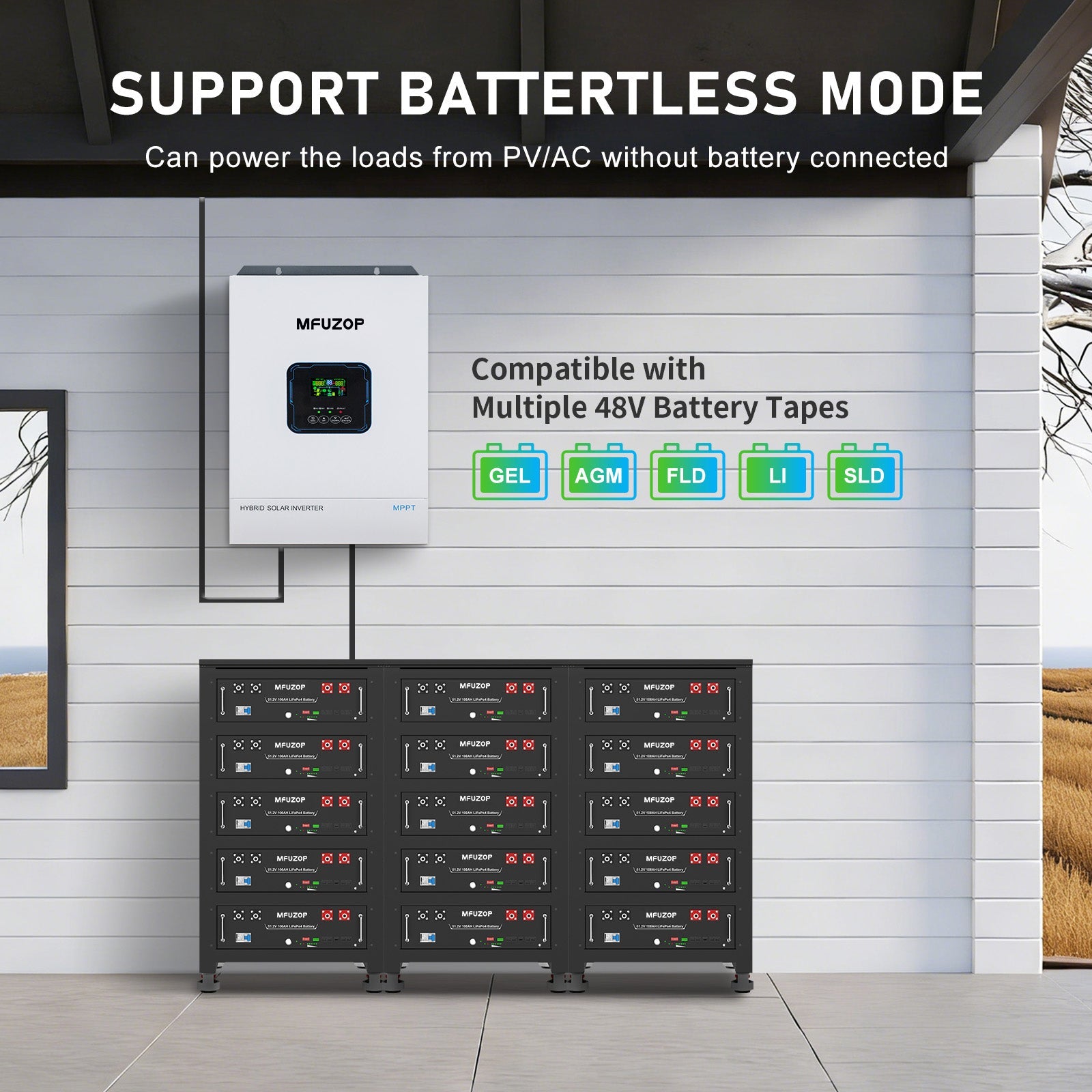 MFUZOP Hybrid Inverter 5500W, 48V to 110V, 120A, MPPT, Off-grid, 50Hz/60Hz, for Solar Power - Xdatou | Rechargeable Lifepo4 Batteries Voltage Converters Inverter