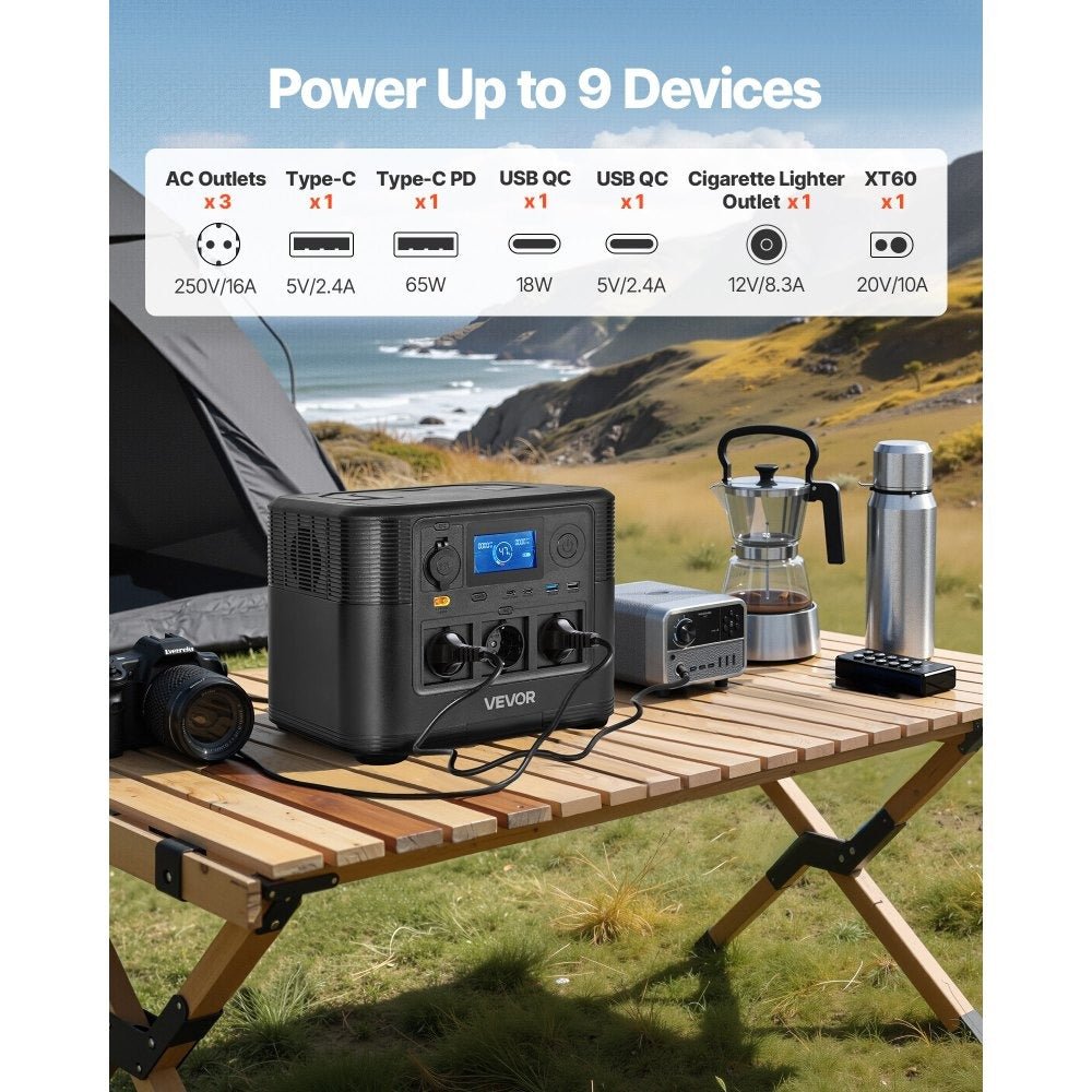 Portable Power Station, 1200W Solar Generator Power Station, 806Wh LiFePO4 Battery Backup with 9 Output Ports for Home Emergency, Outdoor Camping, RV Travel - Xdatou | Rechargeable Lifepo4 Batteries Voltage Converters Inverter