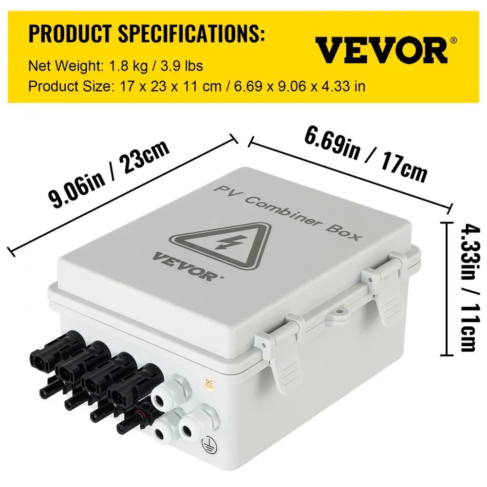 PV Combiner Box, 4 String, Solar Combiner Box, 63A Circuit Breaker, Lightning Arreste and Solar Connector, for On / Off Grid Solar Panel System, IP65 Waterproof 17 x 23 x 11 cm - Xdatou | Rechargeable Lifepo4 Batteries Voltage Converters Inverter