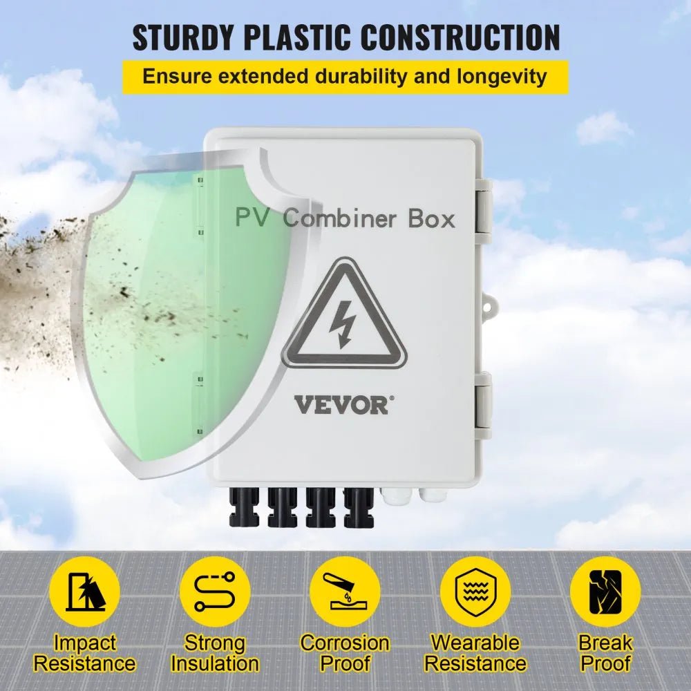 PV Combiner Box, 4 String, Solar Combiner Box, 63A Circuit Breaker, Lightning Arreste and Solar Connector, for On / Off Grid Solar Panel System, IP65 Waterproof 17 x 23 x 11 cm - Xdatou | Rechargeable Lifepo4 Batteries Voltage Converters Inverter