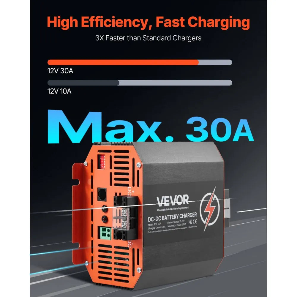 12V 30A DC to DC Battery Charger, 375W 375W, On-Board Battery Charger for Lead-Acid, Lithium, AGM, GEL, and Flooded Batteries, Smart Multi-Stage Charging, for RVs, Commercial Vehicles, Boats, Yachts Zweitbild